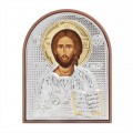 Икона Христос Спаситель. Шелкография, оклад из алюминия.Класическая серия-овальная основа пластик с ножкой. 
