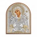 Икона Божьей Матери Семистрельная (Умягчение злых сердец).Шелкография, оклад из алюминия.Классическая серия-овальная основа пластик с ножкой.