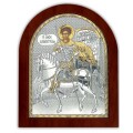 Икона Дмитрия Солунского. Шелкография, оклад в серебре. Основание из дерева.