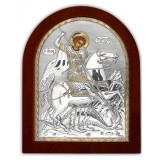 Икона Георгия Победоносца. Шелкография, оклад в серебре. Основание из дерева.