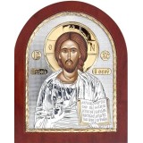Икона Христос Спаситель. Шелкография, оклад в серебре,золотой декор. Основание из дерева.