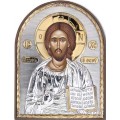 Икона Христос Спаситель. Шелкография, оклад в серебре. Основание из пластика.