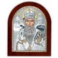 Икона Николай Чудотворец. Шелкография, оклад в серебре. Основание из дерева.