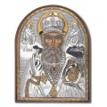 Икона Николай Чудотворец. Шелкография, оклад в серебре. Основание из пластика.