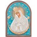 Икона Божьей Матери Остробрамская (цветной лак). Шелкография, оклад в серебре. Основание из пластика.