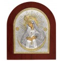 Икона Божьей Матери Остробрамская. Шелкография, оклад в серебре. Основание из дерева.