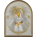 Икона Божьей Матери Остробрамская. Шелкография, оклад в серебре. Основание из пластика.