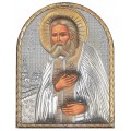 Икона Серафима Саровского.Шелкография, оклад из алюминия.Классическая серия-овальная основа пластик с ножкой.